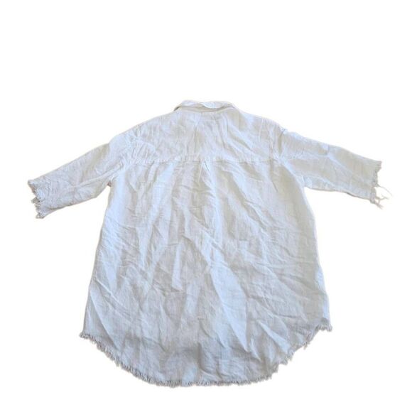 Show me your Mumu womens Sz S white linen blend raw hem button down top - Picture 2 of 7